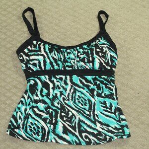 Jamaica Bay Black White Aqua Tankini Swim Top Size 14